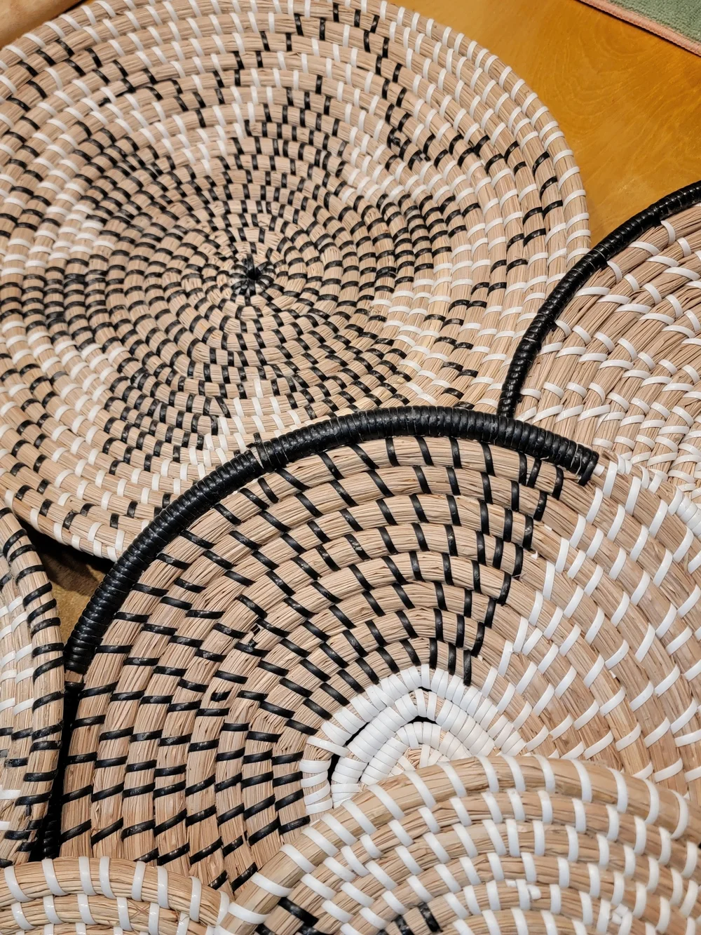 Woven Round Rattan Wall Hanging Set - Black, White, Natural